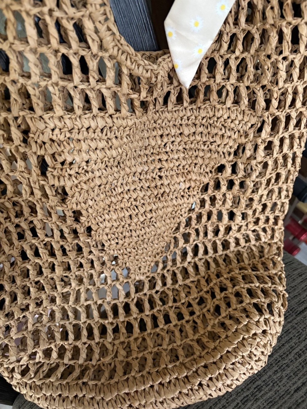 Raffia resort vacation Market Tote Bag with Ribbon Accent - Picture 3 of 3